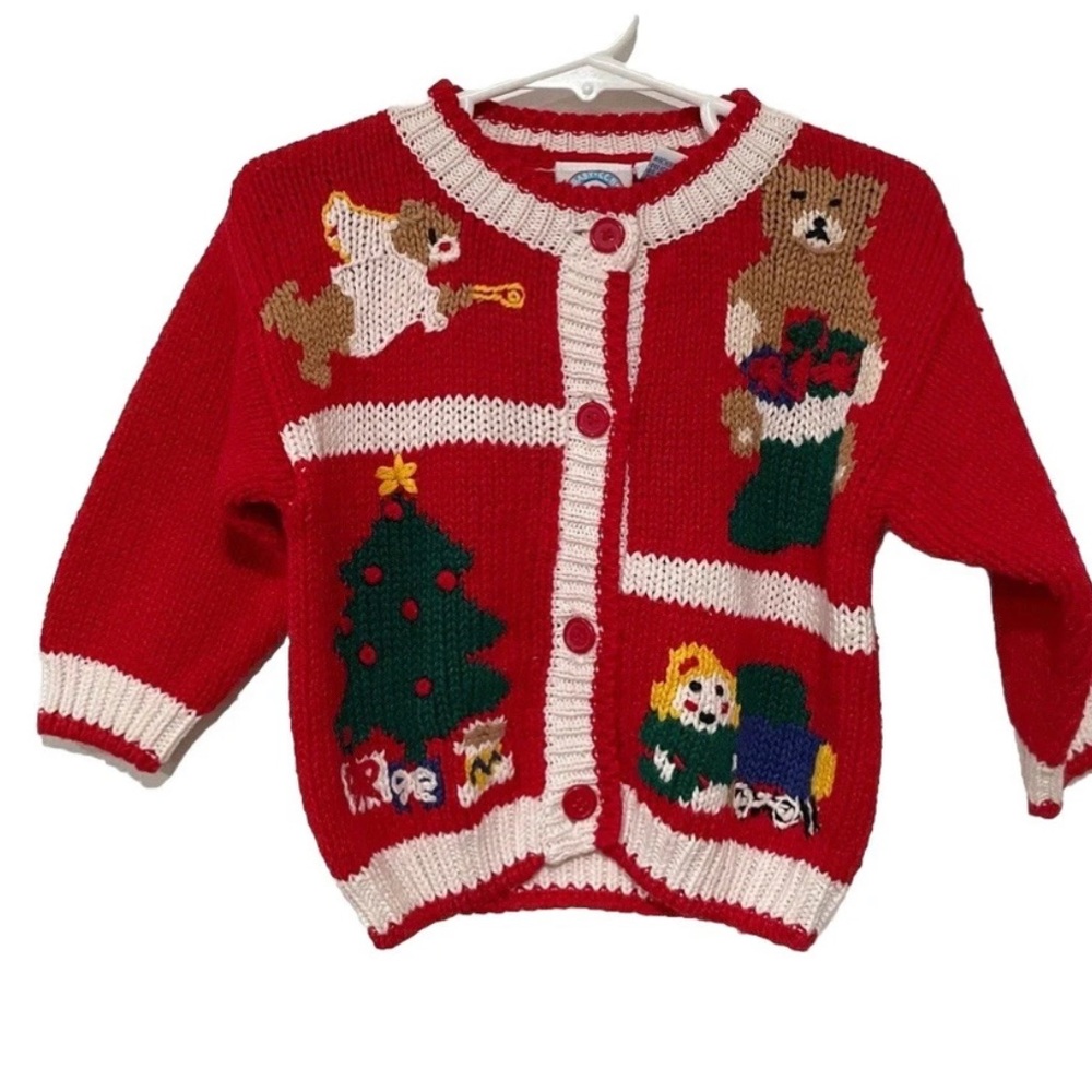 Vintage Red & Cream Kids Christmas Knit Cardigan Sweater